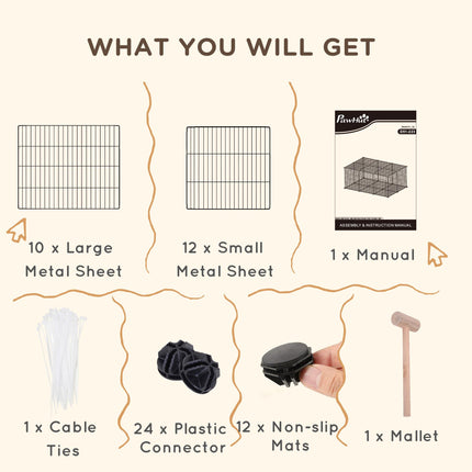Pet Playpen DIY Small Animal Cage with Door 22 Pieces for Bunny Chinchilla Hedgehog Guinea Pig - Black