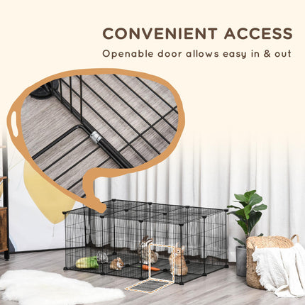 Pet Playpen DIY Small Animal Cage with Door 22 Pieces for Bunny Chinchilla Hedgehog Guinea Pig - Black