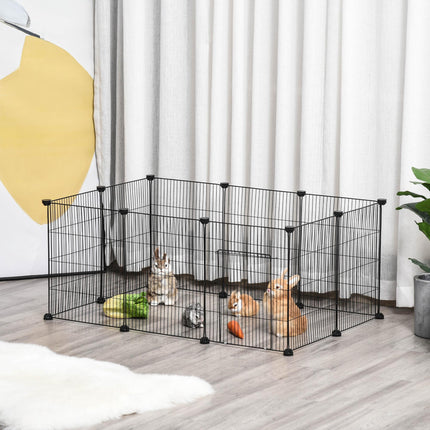 Pet Playpen DIY Small Animal Cage with Door 22 Pieces for Bunny Chinchilla Hedgehog Guinea Pig - Black