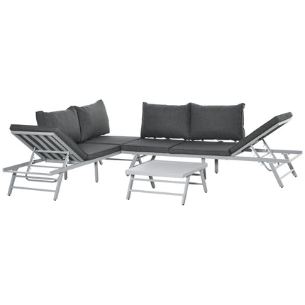 3 Piece Convertible Garden Seating Set with Padded Cushions - Grey