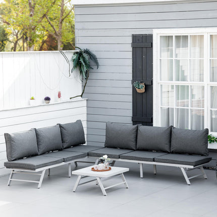 3 Piece Convertible Garden Seating Set with Padded Cushions - Grey