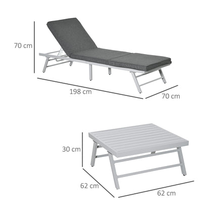 3 Piece Convertible Garden Seating Set with Padded Cushions - Grey