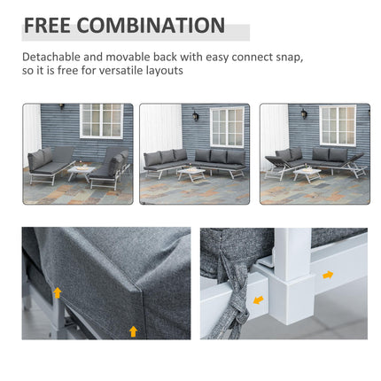 3 Piece Convertible Garden Seating Set with Padded Cushions - Grey