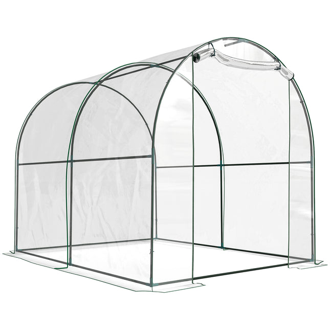 Walk-in Polytunnel Greenhouse 2 x 2.5m with Steel Frame and Roll-up Door - Transparent
