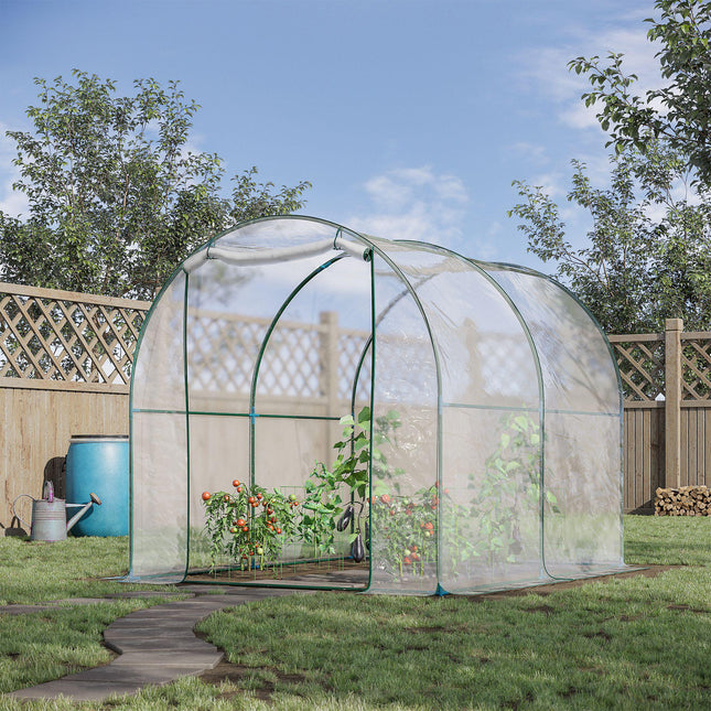 Walk-in Polytunnel Greenhouse 2 x 2.5m with Steel Frame and Roll-up Door - Transparent