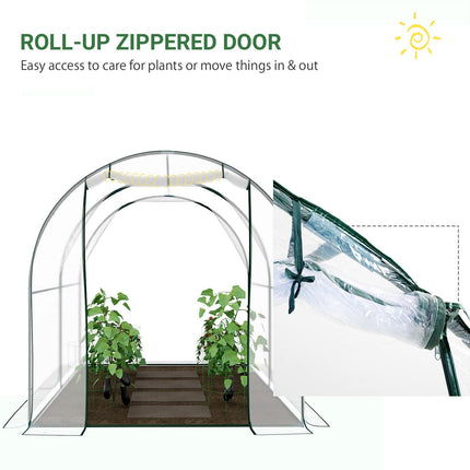 Walk-in Polytunnel Greenhouse 2 x 2.5m with Steel Frame and Roll-up Door - Transparent