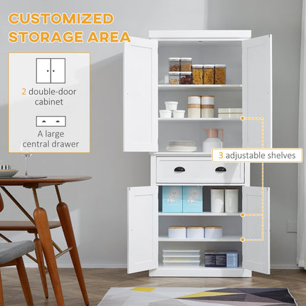 Freestanding Kitchen Cupboard, 184cm Tall Storage Cabinet with Doors and Shelves