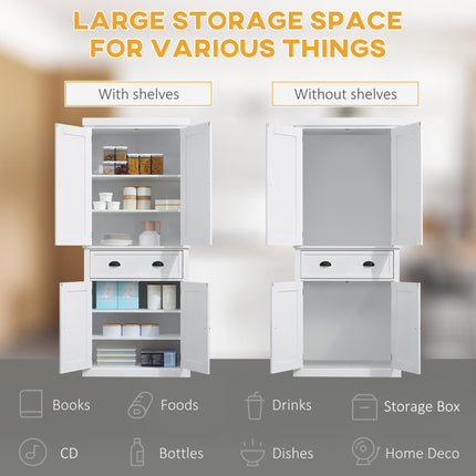 Freestanding Kitchen Cupboard, 184cm Tall Storage Cabinet with Doors and Shelves