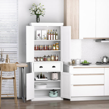 Freestanding Kitchen Cupboard, 184cm Tall Storage Cabinet with Doors and Shelves