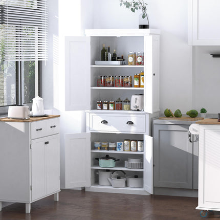 Freestanding Kitchen Cupboard, 184cm Tall Storage Cabinet with Doors and Shelves