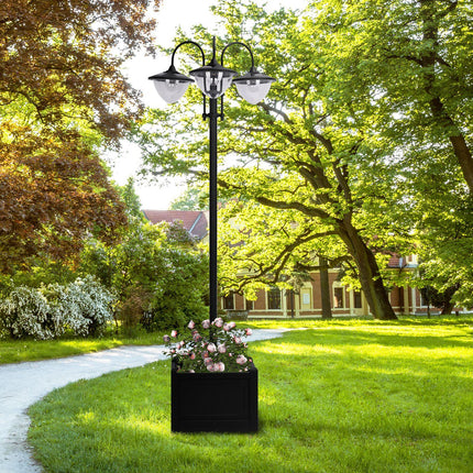 3 Head Solar LED Lamp Post with Planter 189cm - Black