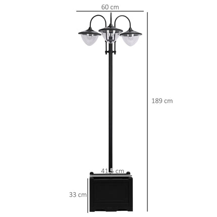 3 Head Solar LED Lamp Post with Planter 189cm - Black