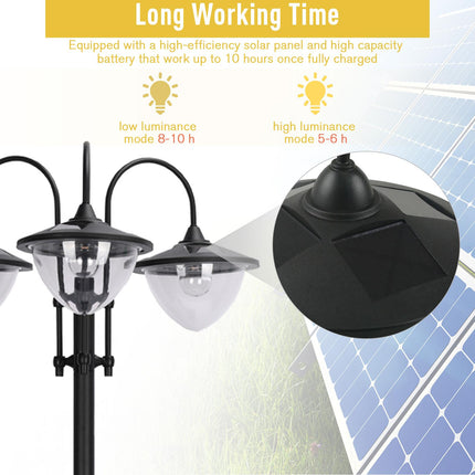 3 Head Solar LED Lamp Post with Planter 189cm - Black