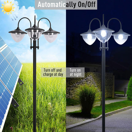 3 Head Solar LED Lamp Post with Planter 189cm - Black