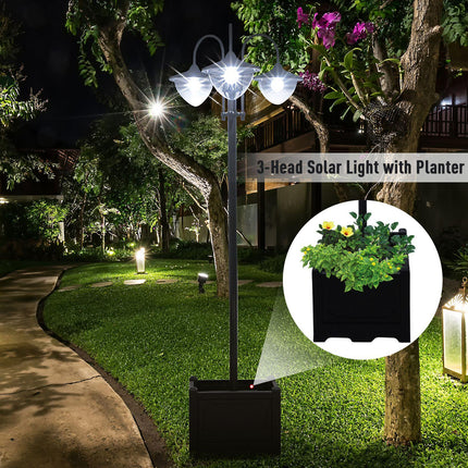 3 Head Solar LED Lamp Post with Planter 189cm - Black