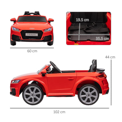 Audi TT RS 12V Rechargeable Ride-On Car with Remote, Lights, Horn, MP3 Player, Seat Belt - Red