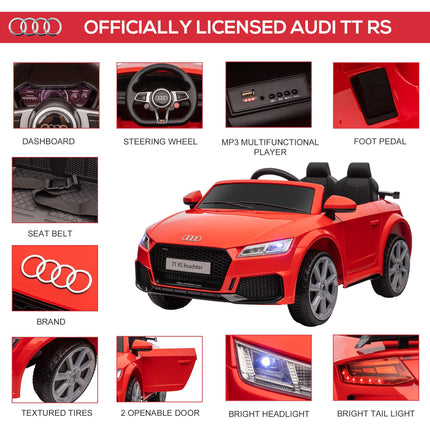 Audi TT RS 12V Rechargeable Ride-On Car with Remote, Lights, Horn, MP3 Player, Seat Belt - Red