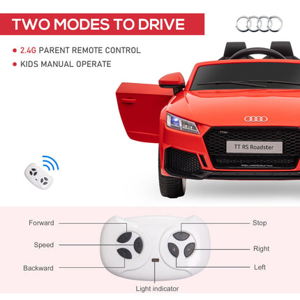 Audi TT RS 12V Rechargeable Ride-On Car with Remote, Lights, Horn, MP3 Player, Seat Belt - Red