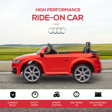 Audi TT RS 12V Rechargeable Ride-On Car with Remote, Lights, Horn, MP3 Player, Seat Belt - Red