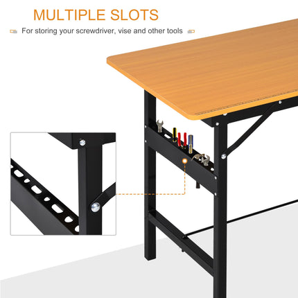 Foldable Garage Work Bench MDF Workstation with Ruler & Protractor - Yellow Black