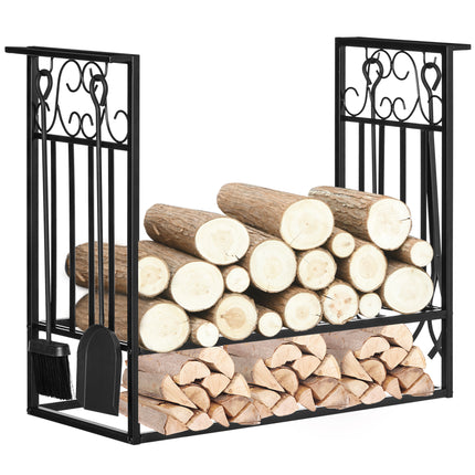 Steel Firewood Log Holder Indoor Outdoor Firewood Rack Fireplace Wood Storage Sh