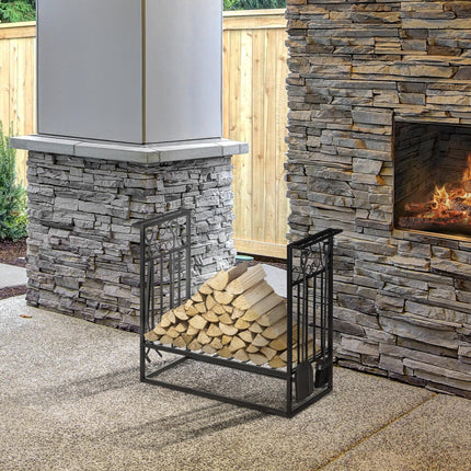 Steel Firewood Log Holder Indoor Outdoor Firewood Rack Fireplace Wood Storage Sh