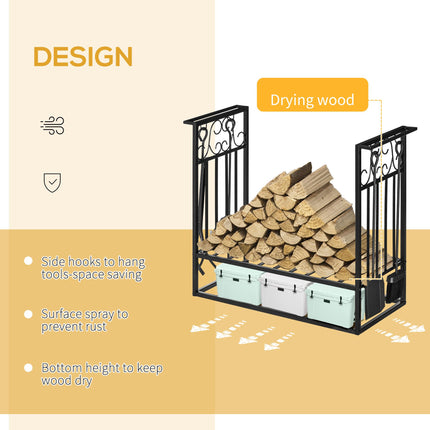 Steel Firewood Log Holder Indoor Outdoor Firewood Rack Fireplace Wood Storage Sh