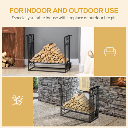 Steel Firewood Log Holder Indoor Outdoor Firewood Rack Fireplace Wood Storage Sh