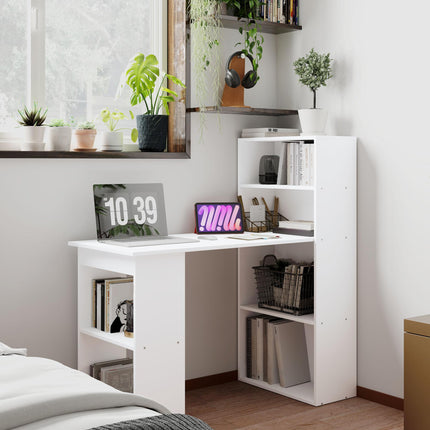 120cm Modern Computer Desk with 6 Shelves Bookshelf Workstation Writing Table - White