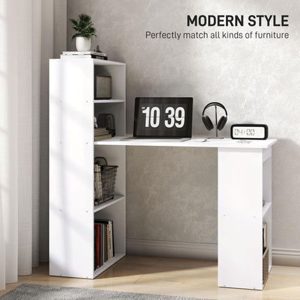 120cm Modern Computer Desk with 6 Shelves Bookshelf Workstation Writing Table - White