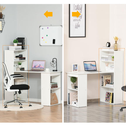 120cm Modern Computer Desk with 6 Shelves Bookshelf Workstation Writing Table - White