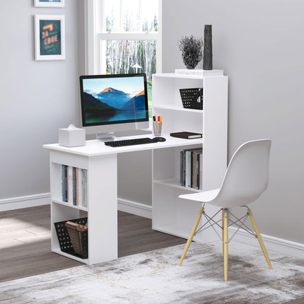 120cm Modern Computer Desk with 6 Shelves Bookshelf Workstation Writing Table - White