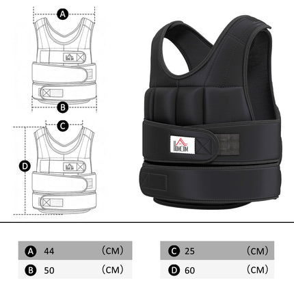 Adjustable 20kg Metal Sand Weight Vest - Black