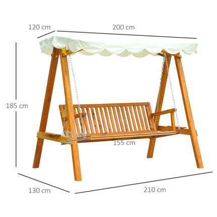 3 Seater Wooden Garden Swing Seat with Sun Shade Canopy - Cream White