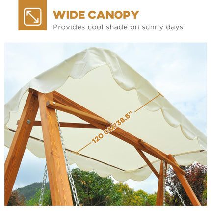 3 Seater Wooden Garden Swing Seat with Sun Shade Canopy - Cream White