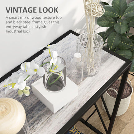 120 cm Industrial Console Sofa Table with Metal Frame - Grey