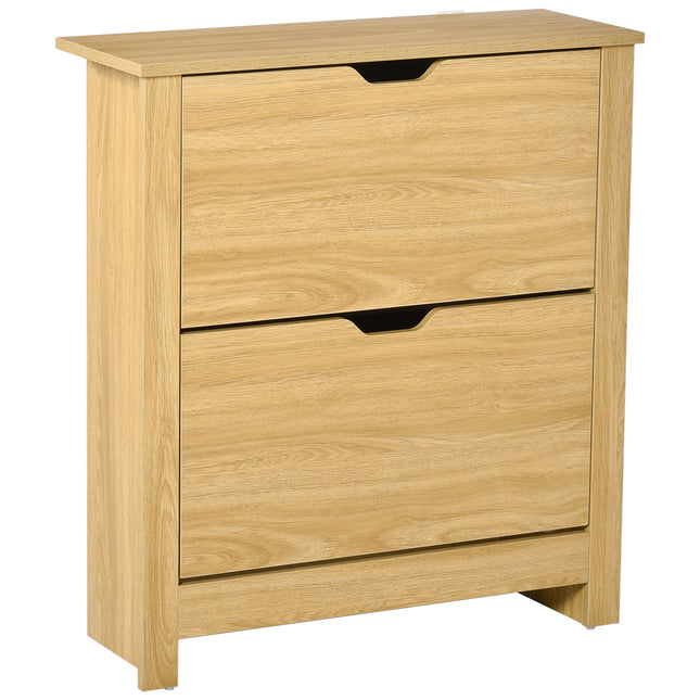12-Shoe Storage Cabinet with 4 Shelves & 2 Drawers, Protective Legs - Brown