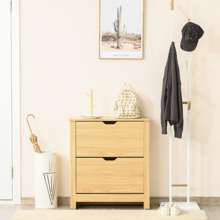 12-Shoe Storage Cabinet with 4 Shelves & 2 Drawers, Protective Legs - Brown
