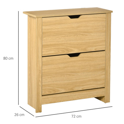 12-Shoe Storage Cabinet with 4 Shelves & 2 Drawers, Protective Legs - Brown