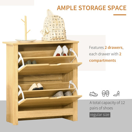 12-Shoe Storage Cabinet with 4 Shelves & 2 Drawers, Protective Legs - Brown