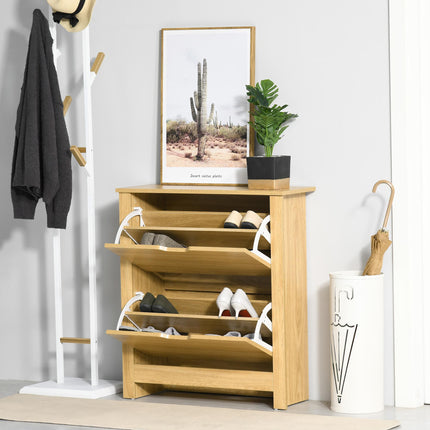 12-Shoe Storage Cabinet with 4 Shelves & 2 Drawers, Protective Legs - Brown