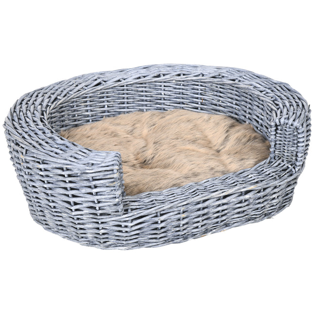 Willow Rattan Pet Basket Sofa Bed 57Lx46Wx17.5H cm - Grey