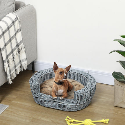 Willow Rattan Pet Basket Sofa Bed 57Lx46Wx17.5H cm - Grey