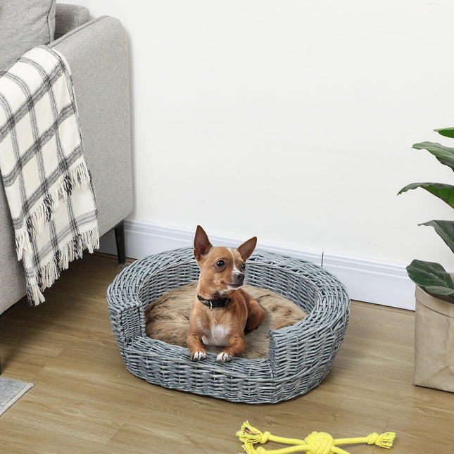 Willow Rattan Pet Basket Sofa Bed 57Lx46Wx17.5H cm - Grey