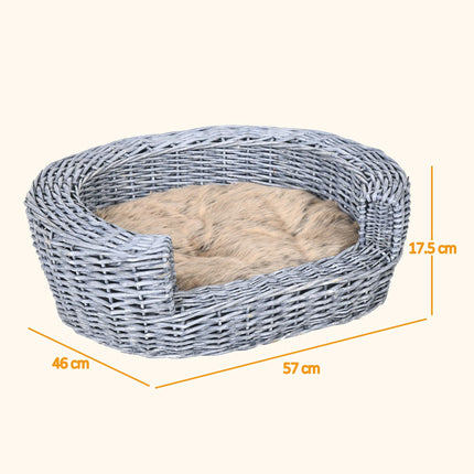 Willow Rattan Pet Basket Sofa Bed 57Lx46Wx17.5H cm - Grey