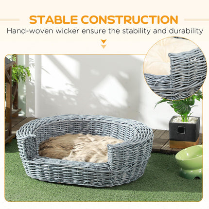 Willow Rattan Pet Basket Sofa Bed 57Lx46Wx17.5H cm - Grey