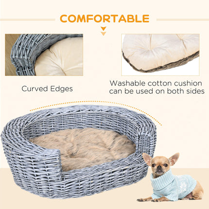 Willow Rattan Pet Basket Sofa Bed 57Lx46Wx17.5H cm - Grey