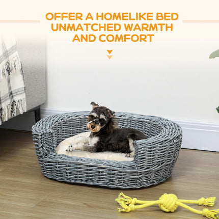 Willow Rattan Pet Basket Sofa Bed 57Lx46Wx17.5H cm - Grey