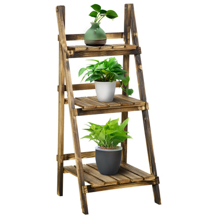 3 Tier Folding Wood Flower Stand Ladder Planter Display Shelf Rack 40x37x93cm - Brown