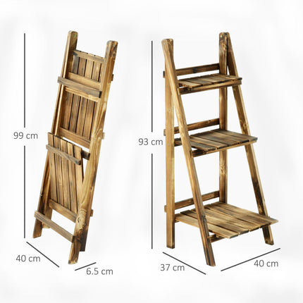 3 Tier Folding Wood Flower Stand Ladder Planter Display Shelf Rack 40x37x93cm - Brown